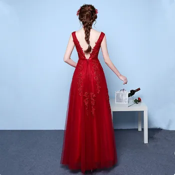 HJZY-03W#Plus lieluma Vīna Sarkans Pelēks Rozā Mežģīņu Garās vakarkleitas Ziemassvētku Pary Kleita Kleita Balli Vairumtirdzniecība Modes Sieviešu Apģērbs