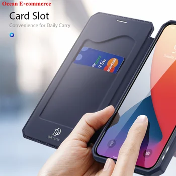 Triecienizturīgs Gumijas & PU Ādas Lietā Par iPhone 12/ Mini/ 12 Pro/ 12 Pro Max Pilnīgu Aizsardzību Magnētisko Flip Stends Kartes Turētāju Gadījumā