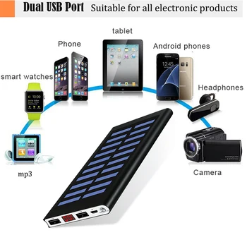 Saules 30000mah Power Bank Ārējo Akumulatoru 2 USB LED Powerbank portatīvais Mobilais tālrunis Saules Lādētājs Xiaomi mi iphone XS 8plu