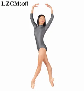 LZCMsoft Pieaugušo garām Piedurknēm Baleta Deju Vingrošana Leotards Bodysuit Augsta Kakla Elastīga Melna Leotard Sievietēm Spandex Dancewear