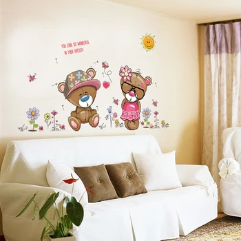 Cute dzīvnieku mīlestības Rožu Ziedu lācis Tauriņš baby kids guļamistaba dekorēšana sienas uzlīmes, bērni bērnudārzos uzlīme meitene dāvanu