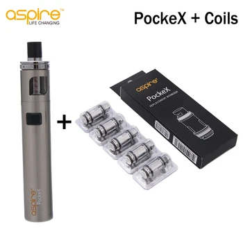 Sākotnējā Elektroniskā Cigarete Aspire PockeX Kabatas AIO Komplekts ar 5GAB PockeX Spoles 0.6 ohm 1500mAh Akumulators 2 ml eCigs Vape Komplekts