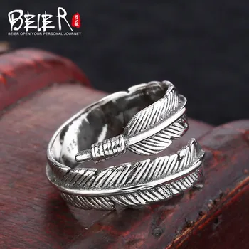 Beier jaunā veikala mārciņa spalvu gredzenu sievietēm/vīriešiem big/small augstas kvalitātes atvērtu kāzu rotaslietas BR-SR011