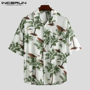 Ir 2021. Vīriešiem Havaju Krekls Uzdrukāts Vasaras Atloks, Tropu Pludmales, Pavisam Blūze Šiks Elpojošs Streetwear Gadījuma Camisas S-5XL INCERUN