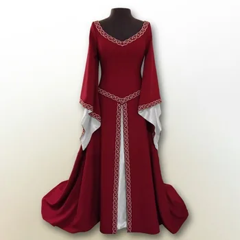 Cosplay Kleitu Ilgi Kroku Izlīdzināšanu Piedurknēm Cosplay Kostīmu Cietā Gothic Sievietes Kleitu Viduslaiku Princese Pie Pleca