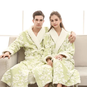 Ziemas Siltā Mīļākais Sleepwear Sievietēm, Vīriešiem Garās Ziedu Mantija, Biezs Flaneļa Peldmētelis Kimono Gadījuma Nightdress Mīksto Naktskrekls Sleepwear