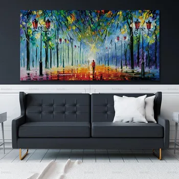 Sienas Mākslas Audekla Glezna, Plakāts Abstrakti Krāsains Izdrukas Koks Takas Lietainā Jumta Apdarei dzīvo jamo istabu
