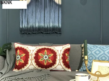 Mājas Dekori Spilvena Vāka Krāsains Ziedu Izšuvumi Etniskā Pušķi Boho Stils Spilvena Segums 30x60cm