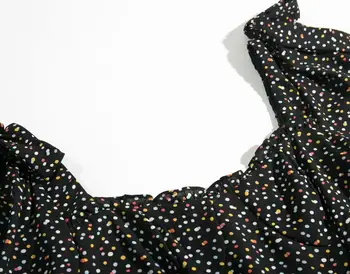 Melna šifona kleita sievietēm polka dot mežģīnes up ilgi puff piedurknēm gadījuma streetwear rudens puse kleita femme drēbes jaunpienācēji 2019