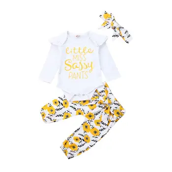 Jaundzimušais Meitenes Ziedu 3pcs Drēbes Jumpsuit Romper Bodysuit Bikses Apģērbs, Komplekts