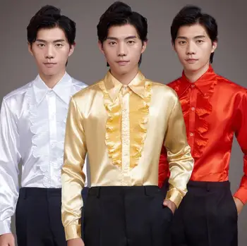 Zelta savirmot krekls vīriešu krekls ar garām piedurknēm pusaudžu korejas krekls mens personības skatuves dziedātāja deju modes slim drēbes