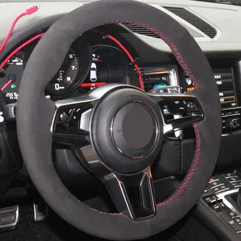 DIY Roku šūtas Melnās Mīkstas Zamšādas Auto Stūres Rats Segumu Porsche Macan Cayenne 2016