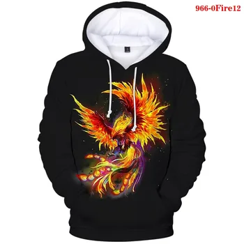 Fire Phoenix Putnu Drukāt Mens Pelēkā Vārna Modes Ziemā Silts Hoodies Lielgabarīta Sporta Krekls Atdzist Streetwear Fire Phoenix Putnu Sieviešu Tops