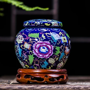 Jingdezhen Antikvariāts, Emaljas, Keramikas Lielo Tējas Jar Tējas Caddy Kannu Portatīvo Ceļojumu Uzglabāšanas Pudeles Noslēgtā Tvertnē Jar Pārtikas Konfektes Jar