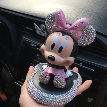 Disney Automašīnu Dekorēšana Dimanta Rozā Mickey Minnie Karikatūra Attēls Interjera Aksesuāri Meitenēm Modes Kratot Galvu Lelle, Rotaļlietas