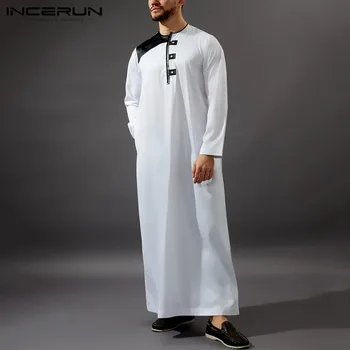 Musulmaņu Kaftan Vīriešu garām Piedurknēm O Kaklu Raibs Halāti ir 2021. arābu Islāma Jubba Thobe Dubaija Tuvajos Austrumos Abaya Vīriešu Apģērbu, INCERUN