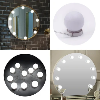 10 LED Spuldzes, Lampas Komplekts Iedomība Aplauzums Spogulis 3 Krāsas Spilgtuma Regulēšana Apgaismota Holivudas Stilu, Make up Kosmētikas Spoguļi