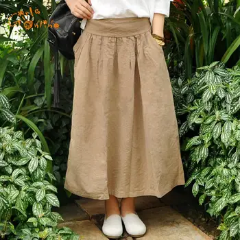 2020. Gadam Pavasara Vasaras Anglijas Stila Meitenes Vintage Svārki Elastīgs Viduklis Veļa Original Kroku Ilgi Svārki Jaunu Mākslas Sievietēm Gari Svārki