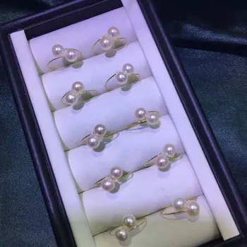 Krāšņs mix stilā apaļa pērle gredzeni 18k zeltu sieviešu rotaslietas
