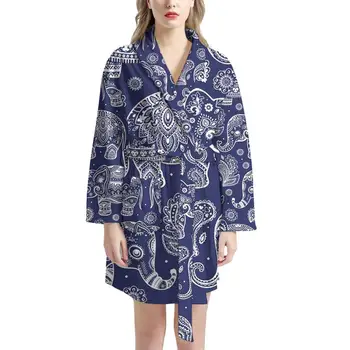 Mandala Drukāšanas Dāmas Naktskrekls Zilonis Modelis Silts Meitenes Homewear garām Piedurknēm Pidžamas Dāmām Zīmola Dizaina Peldmētelis 2020