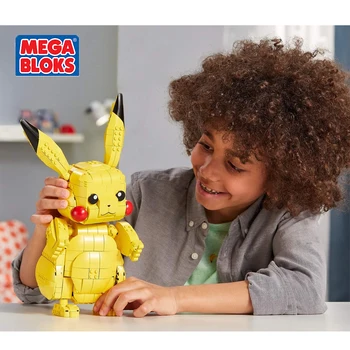 MEGA BLOKS Rotaļlietas Pokemon Sērijā Pikachu Celtniecības Bloki Pokemon Milzu Pikachu Kabatas Monstriem Playset Bērnu Rotaļlietu Svētku Dāvanu FVK81