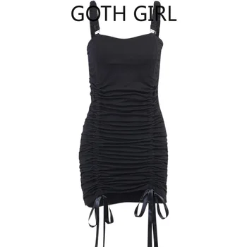 Goth Girl Iela BF Stila Seksīgi Wrap-ap Soma Hip Bikšu Kleita Sievietēm Ins Modes Mežģīnes Aukliņu Kroku Kleita Sexy & Club