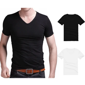 Vīriešiem V Kakla Apaļu Kakla Kokvilnas Gadījuma Kultūrisms Sporta T-krekls Slim Fit Īsām Piedurknēm tīrtoņa Krāsu Tee Vīriešu Top