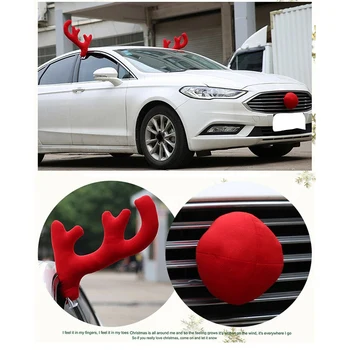 5Xuniversal Sarkanu Plīša+Plastmasas Liels, Briežu Antler, Deguns un Atpakaļskata Spoguļa Vāciņš Automašīnu Ziemassvētku Dekorēšanas Komplekts