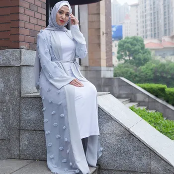 Elegants Musulmaņu Abaya Ziedu Maxi Kleita, Jaciņa Ziedu Svārki Appliques Garajos Svārkos Tunika Tuvajos Austrumos Ramadāna Islāma Apģērbi