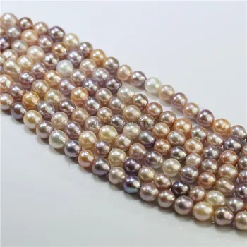 APDGG Nekustamā freswater pērles 9-10mm kārtas jauktu krāsu baroka pērle virzieni zaudēt krelles sievietēm lady rotaslietas DIY