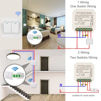 Smart Wifi Indikators Reostats Slēdzis 2-Gang Breakers Modulis Tuya APP/Viedo Dzīvi,Darbus ar Alexa/GoogleHome, Regulējams gaismas spilgtums