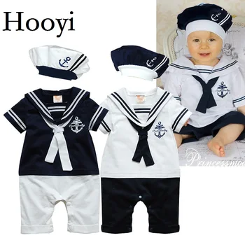 Hooyi Jūrnieks Baby Boy Īss Kombinezonus Cool Baby Navy Berete Klp Modes Kokvilnas Zīdaiņu Apģērbs, Kostīmi Jūrnieks Jumpsuit Kopumā