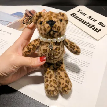 Radošā gudrs plīša leopards, lācis, lelle, atslēgu, gredzenu, kulonu plīša rotaļlietas keychain dāmas automašīnu soma keychain Ziemassvētku un dzimšanas dienas dāvana
