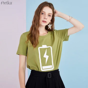 ARTKA 2020. gada Vasarā Jaunu Interneta Laikmetā Tēma Print T-krekls Modes Kokvilnas O-veida Kakla T-krekls Zaudēt Īsām Piedurknēm T-krekli, Sieviešu TA25400X
