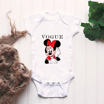 Disney Zīmolam Minnie Mouse Bērnu Bodysuit Vasaras Gudrs Street Hip-Hop Apģērbu Modes Instagram Vienkārši Zaudēt Tee Jaundzimušo Jumpsuit