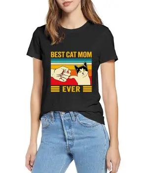 Jaunu produktu veicināšanas Vintage Labāko Kaķu Mamma Kādreiz Dūri Sasist kokvilnas T-Krekls Mātes Diena Dāvanu Īsām Piedurknēm Tee Iespiests t-krekls