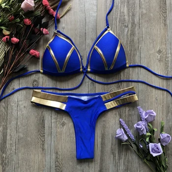 2019 Zelta Spieduma Sievietes Bikini Komplekts Sexy Polsterēta Sieviešu Push Up Peldkostīms Bikini Peldkostīmi Vasaras Beachwear Brazīlija Peldkostīms
