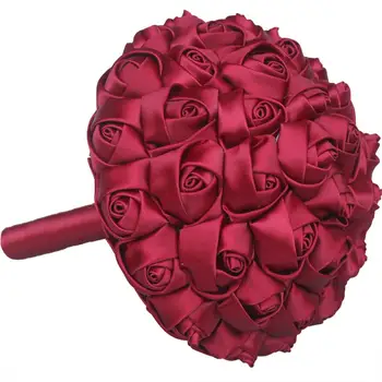 Lētākais Kāzu Ziedi Sarkano Zīda Rozi Līgavas Pušķi, Līgava, Līgavas Kāzu Pušķi Satīna Turot Ziedu Kāzu W223