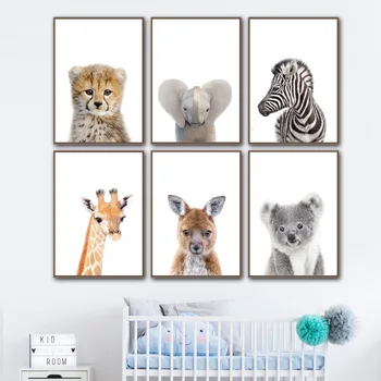 Zilonis, zebra žirafe Leopard Koala Sienas Mākslas Audekls Gleznošanai Ziemeļvalstu Plakāti Un Izdrukas Sienas, Attēlus, Baby Bērnu Istabas Mājas Dekoru