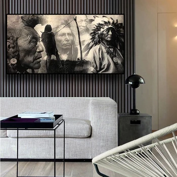 Melnā un Baltā Native Indijas Krāsošana Plakāti un Izdrukas Portrets Audekls Mākslas Skandināvijas Sienas Attēlu Dzīvojamā Istaba