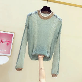 2020. gada Rudenī Jaunā korejiešu Modes Plānais Džemperis Sievietēm ar garām Piedurknēm Džemperis Zaudēt Kontrastējošas Krāsas Dobi No Lady Apakšā Krekli