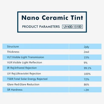SUNICE 15%VLT Nano Keramikas Pārklājumu Auto Auto stiklu Tonējums Auto Sānu Vējstiklu, Logu Plēves UV400 Logu Tonis 50cm x 600cm / 20
