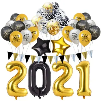 34Pcs/Set Zelta un Melna Lateksa baloni Laimīgu Jauno Gadu Ir 2021. Ballon New Year Eve Puse Brīvdienu Ziemassvētku Puse Apdares Piederumi