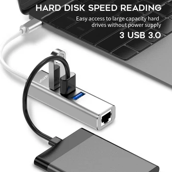 Vmade 4 in 1 USB C Hub USB 3.0 RJ45 Ethernet Adapteris USB Sadalītājs Par MacBook Pro, Samsung Galaxy S9 Atbalsta PD Fast Charger