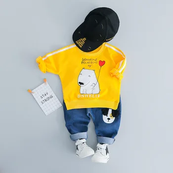 Modes Puiku Drēbes Uzstādīt Pavasara Apģērbu Toddler Multiplikācijas filmu Suns T krekls + Džinsa Apģērbs Zīdaiņiem Bebe Meitenes Tērps 1 2 3 4 Gadiem