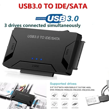 USB3.0 SATA/IDE HDD, Cietā Diska Converter 2.5/3.5 collu Ārējais Cietais Disks Gadījumā Kārba 5 gb / s lielu Ātrumu, ASV/ES/UK Plug