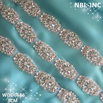 (10 METRI)Vairumtirdzniecības līgavas dzelzs roku fāzēm, silver crystal rhinestone pērle aplikācijas apdare kāzu kleitu vērtnes jostas WDD0686