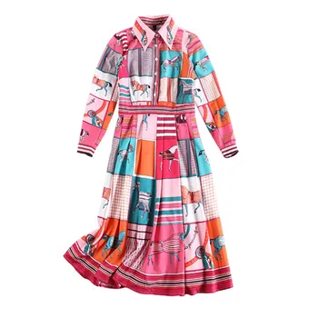2019. gada Pavasara Sieviešu Plus lieluma Kleitu Modes Drukāt garām piedurknēm Vintage Kleita Sievietēm Zaudēt Ceļgalu Garuma Krekls Kleitas Vestidos