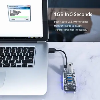 ORICO Pārredzamu Sērijas USB HUB 7 4 Port USB 3.0 Sadalītājs ar Dual Micro USB Power Interface Atbalsts OTG Mac/Windows/Linux