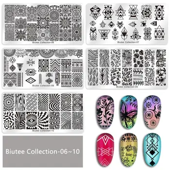 Biutee Kvadrātveida Nagu Vizēšanas Plāksne Dizaina 8pcs + 1 Matricas Set + 1 Glabāšanas Soma Nail Art Matricas skrāpi Attēlu plāksnes Manikīra Komplekts